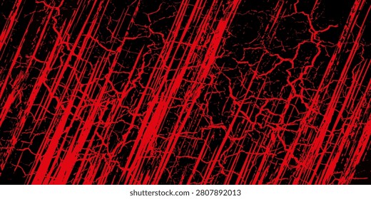 High-contrast red and black abstract grunge texture featuring cracked paint, splattered veins and dynamic diagonal lines; ideal for horror themes, backgrounds, posters, album art, edgy graphic design and theatrical flyers.