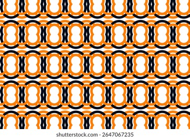 High-contrast seamless abstract pattern with repeated curved shapes in orange and black. Ideal for backgrounds, wallpapers, textile designs, or wrapping paper.