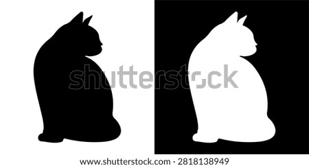A high-contrast silhouette of a sitting cat, showcasing its profile and elegant posture against contrasting backgrounds.