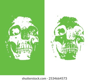 Un diseño de efecto de pincel de calaveras de alto contraste con colores complementarios. El verde y el blanco crean un aspecto fresco y vibrante.
