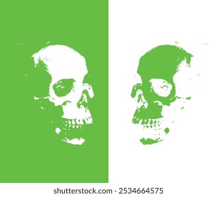 Un diseño de efecto de pincel de calaveras de alto contraste con colores complementarios. El verde y el blanco crean un aspecto fresco y vibrante.
