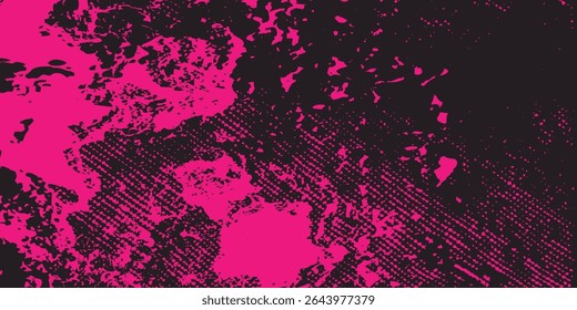 High-contrast vector background. Vibrant pink and black are separated by a rough, distressed grunge border, creating a modern and edgy effect for banners and flyers.modern Vector
