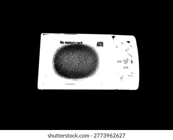High-contrast vector of a damaged camera LCD screen with fungus and display error. Detailed electronic malfunction EPS, perfect for camera repair services and tech maintenance content.