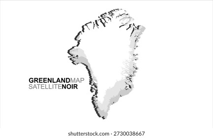 Mapa de Vector de alto contraste de Groenlandia, vista satelital simplificada, masa de tierra blanca y nítida en el océano negro, costa limpia, espacio negativo audaz, diseño editorial plano, sin textura, sin Gradientes, estilo de Vector de póster moderno