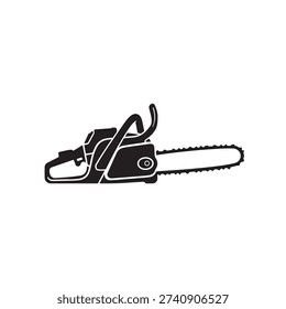 High-contrast vector-style illustration of a chainsaw used in forestry and timber harvesting, isolated on a plain white background.