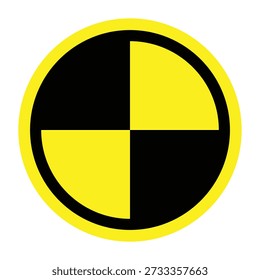 Una ilustración de objetivo de prueba de choque circular amarillo y negro de alto contraste. Este ícono de Vector profesional es esencial para informes de seguridad automotriz, presentaciones de ingeniería de vehículos, diagramas de calibración de prueba de choque y documentación de prueba de impacto industrial. El diseño audaz de cuatro cuadrantes garantiza una alta visibilidad de los manuales técnicos, las certificaciones de seguridad y el contenido educativo centrado en la ingeniería de transporte y los protocolos de seguridad de laboratorio.