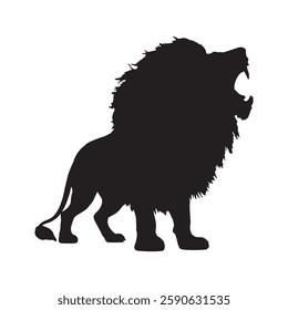 High-Definition Roaring Lion Silhouette for Print-Ready Graphics - Lion Vector - Lion Icon
