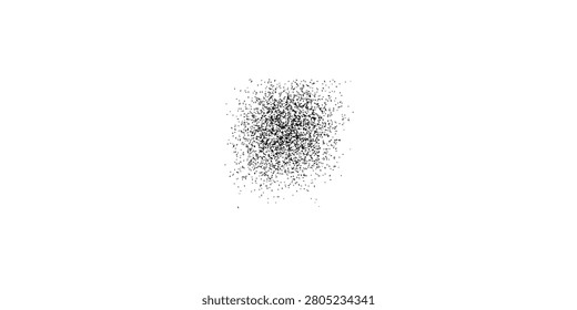 A high-density cluster of small, irregular black marks creates a chaotic and textured abstract pattern.