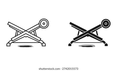 High-detail scalable vector illustration of a medieval trebuchet weapon in flat design style, perfect for history, warfare, or engineering projects with clean lines and bold contrast.