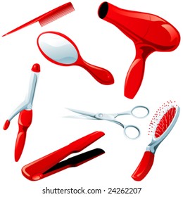 High-Detail set of haircare tools/accessories (vector); a JPG version is also available