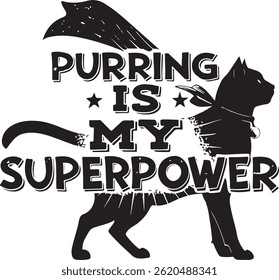 High-Detail Silhouette Cat Typography T-Shirt Designs on White Background