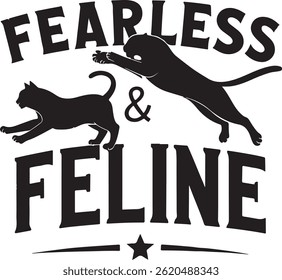 High-Detail Silhouette Cat Typography T-Shirt Designs on White Background