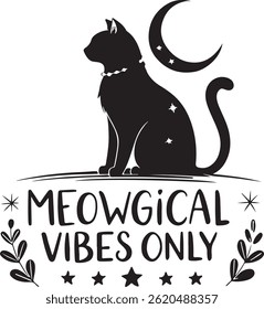 High-Detail Silhouette Cat Typography T-Shirt Designs on White Background