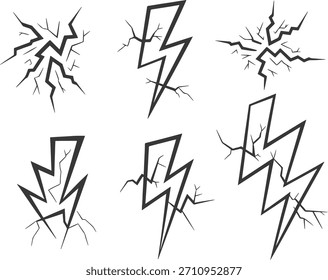 Detaillierte Thunder Lightning Bolt Vektorgrafik mit verzweigten elektrischen Schlägen auf weißem Hintergrund für Energie-, Strom-, Sturm-, Strom- und Grafikdesign Konzepte