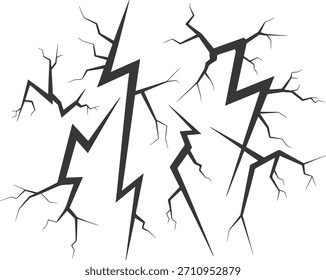 High-Detail Thunder Lightning Bolt Vector Illustration with Branching Electric Strikes on White Background for Energy, Power, Storm, Electricity, and Graphic Design Concepts