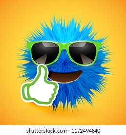 High-detailed 3D fur emoticon, vector illustration