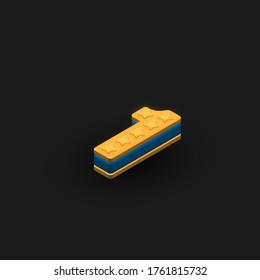 Hochdetailliertes 3D-Gold- und blaues '1'-Zeichen aus einer Reihe, isometrische Vektorgrafik