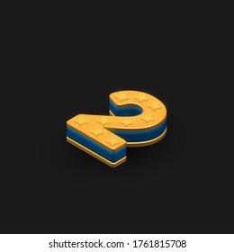 Caracteres de oro 3D y azul '2' de alto detalle de una ilustración vectorial isométrica