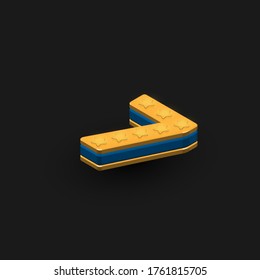 Hochdetaillierter 3D-Gold- und blauer 7-Zeichen aus einer Reihe, isometrische Vektorgrafik