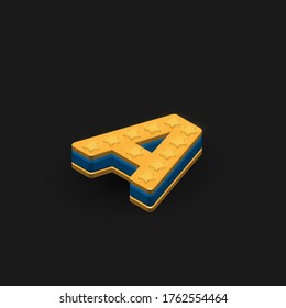 High-detailed 3D gold and blue 'A' character from a set, isometric vector illustration