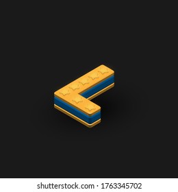 High-detailed 3D gold and blue 'L' character from a set, isometric vector illustration