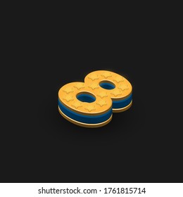 High-detailed 3D gold and blue 'W' character from a set, isometric vector illustration