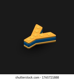High-detailed 3D gold and blue 'Y' character from a set, isometric vector illustration