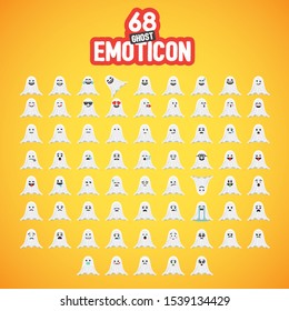 High-detailed cute ghost emoticon set, vector illustration