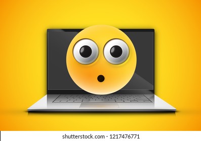 High-detailed emoticon on a notebook screen, vector illustration