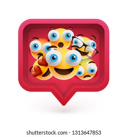 High-detailed emoticons in a red 3D speech bubble, vector illustration