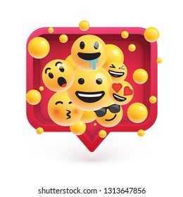 High-detailed emoticons in a red 3D speech bubble, vector illustration