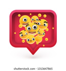 High-detailed emoticons in a red 3D speech bubble, vector illustration