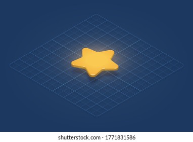 High-detailed gold star on a grid, isometric vector illustration