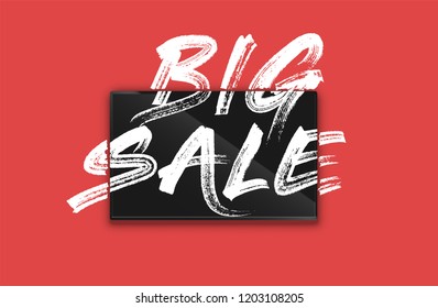 High-detailed notebook with painted 'BIG SALE' on the screen, vector illustration