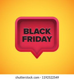 High-detailed red speech bubble with 'BLACK FRIDAY' title, vector illustration