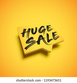 High-detailed red speech bubble with 'HUGE SALE' title, vector illustration