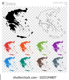 High-detailed vector map of Greece with a black outline, isolated on transparent background.