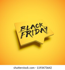 High-detailed yellow speech bubble with 'BLACK FRIDAY' title, vector illustration