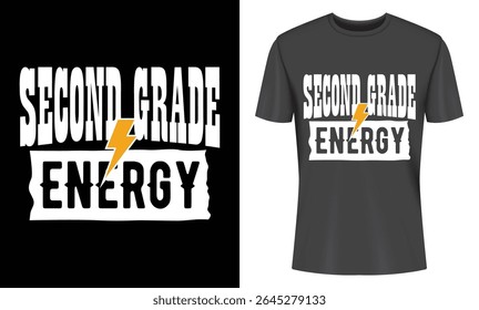 High-energy second grade design perfect for kids tees. Bold typography with a lightning bolt symbolizes youthful vibrancy and excitement. Great for back to school.