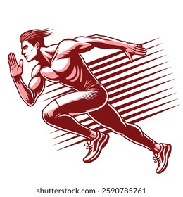 A high-energy vector illustration of a muscular sprinter in full stride, symbolizing speed, power, and determination