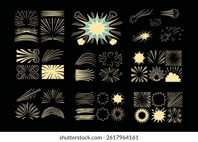 A high-energy vector set of comic-style motion lines, dynamic effects, swirls, bursts, and manga action strokes. Ideal for anime, illustrations, and expressive graphic projects.