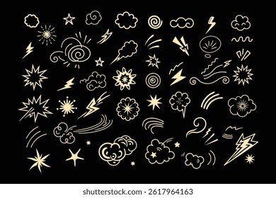 A high-energy vector set of comic-style motion lines, dynamic effects, swirls, bursts, and manga action strokes. Ideal for anime, illustrations, and expressive graphic projects.
