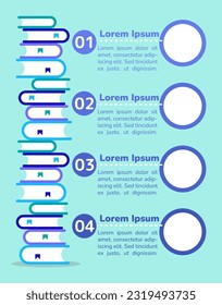 Higher education blue infographic chart design template. Stack of books. Abstract vector infochart with blank copy spaces. Instructional graphics with 4 step sequence. Visual data presentation