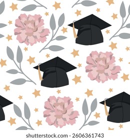 Higher education celebration symbol pattern. Vector template for fabric, textile, wallpaper, wrapping paper.