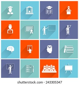 Higher Education College University Studying And Graduation Icons Flat Set Isolated Vector Illustration