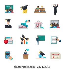 Higher Education And Graduation With Cloaks And Academic Caps Icons Set Flat Isolated Vector Illustration 