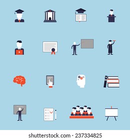 Higher Education Icon Flat Set With College And University Seminars And Lectures Isolated Vector Illustration