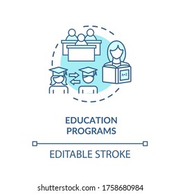 Higher education programs concept icon. Learning process. Academic degree. University students exchange program idea thin line illustration. Vector isolated outline RGB color drawing. Editable stroke