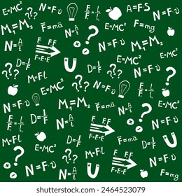 Higher education and studying online concept. Physics. Icons and formulas set.  School test or lab. Hand drawn doodle symbols. Spectrum, Magnetism, Mechanics. Science background. Vector