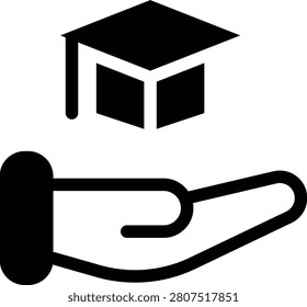 Higher education support and student scholarship service icon with mortarboard.